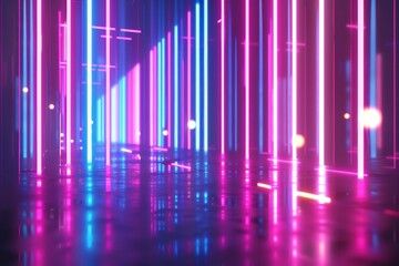 A neon lighted room with a blue and pink color scheme - obrazy, fototapety, plakaty
