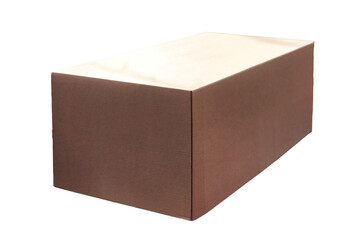 Closed cardboard box at empty white isolated background. Decorative modern cardboard box for image...