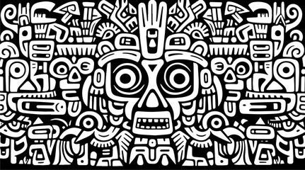 Aztec Mask tribal Doodle face background