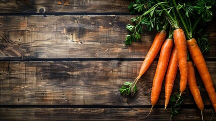 vibrant orange carrots on rustic wooden surface food photography background - obrazy, fototapety, plakaty