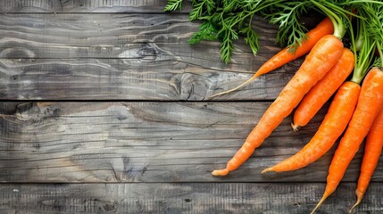vibrant orange carrots on rustic wooden surface food photography background - obrazy, fototapety, plakaty