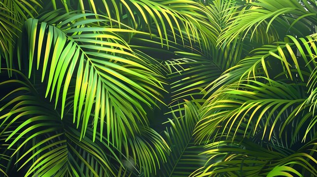 vibrant green palm leaves creating tropical backdrop digital nature illustration