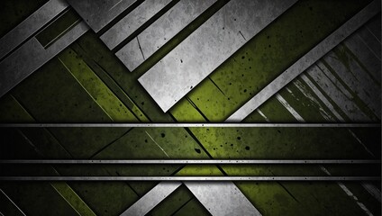 Olive green and silver grunge stripes abstract banner design. Geometric tech vector background with antique wall texture.