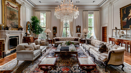 Stunning Display of Luxury: Opulent Interior Design Fusing Classic and Contemporary Elements - obrazy, fototapety, plakaty