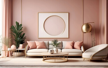 Empty Blank White Mock-up poster frame in modern interior background design