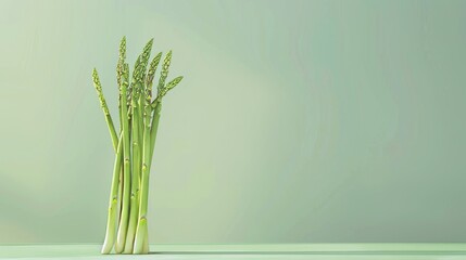 Asparagus A photorealistic illustration against pastel pastel green background with copy space for text or logo, beautifully illuminated by studio lighting 