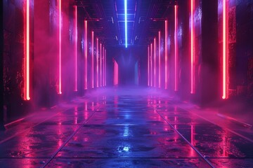 A neon tunnel with a blue and red light