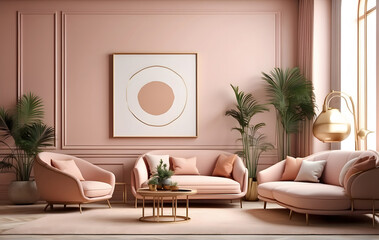 Empty Blank White Mock-up poster frame in modern interior background design