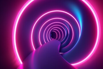 A neon pink spiral tunnel with neon lights
