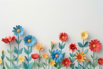 A colorful bouquet of flowers is arranged in a row