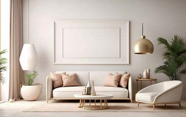 Empty Blank White Mock-up poster frame in modern interior background design