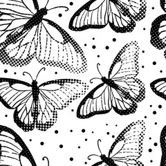A seamless background with butterflies. hand drawing. Not AI, Vintage background. Vector illustration - obrazy, fototapety, plakaty