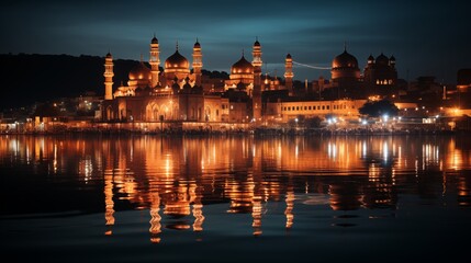 A scenic view of Eid celebration lights on buildings