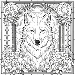 Stained Glass Wolf Coloring Page