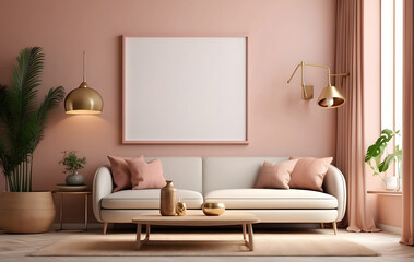 Empty Blank White Mock-up poster frame in modern interior background design