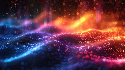 Fototapeta na wymiar abstract particles wave flow with bokeh lights in dark background