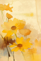 Arte abstrata contemporânea flores amarelas no fundo bege - Ilustração