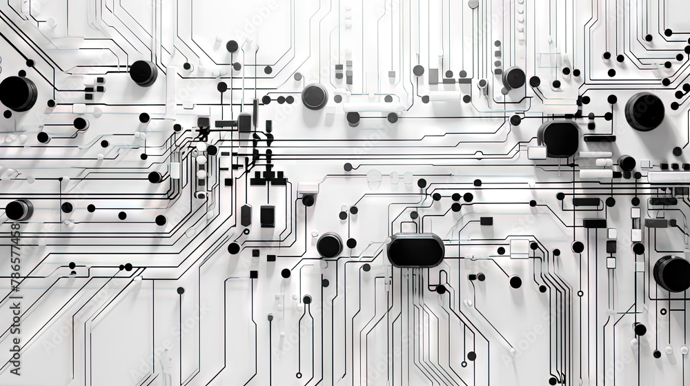 Aufkleber abstract circuit board concept with black track lines on white background.