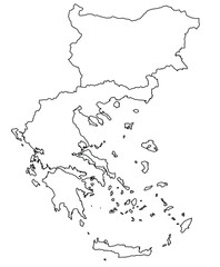 Outline of the map of Greece, Bulgaria with regions