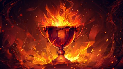 Victory Blaze: Championship Trophy with Flames - obrazy, fototapety, plakaty