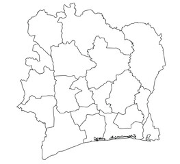 Fototapeta premium Outline of the map of Ivory Coast with regions