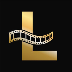 Fototapeta na wymiar Letter L with Films Roll Symbol. Strip Film Logo For Movie Sign and Entertainment Concept