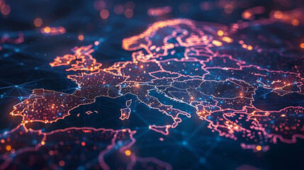 Digital Connectivity and Cyber Technology in a Futuristic Map of Western Europe Concept Futuristic Technology Cybersecurity Digital Infrastructure Connected Cities Data Privacy,
Abstract digital world