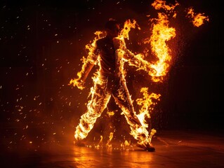 Dance of flames, fiery spectacle.