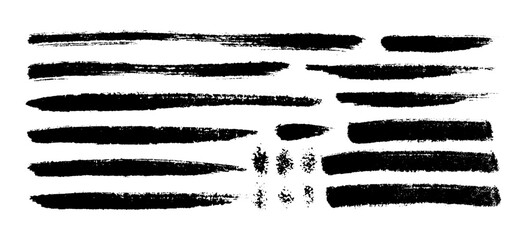 Set of vector brush strokes. Calligraphy brushstrokes. Black grunge texture