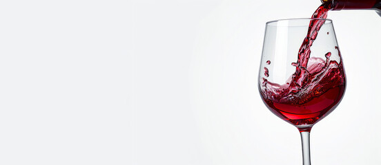 A glass of red wine is poured into a wine glass. a red wine pouring into a wine glass, irregular curvilinear forms, slight touch of Italy forms in a white background