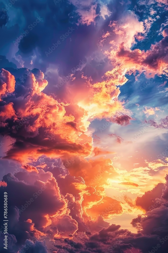 Aufkleber sun setting behind a dramatic cloud-filled sky, suitable for various design projects
