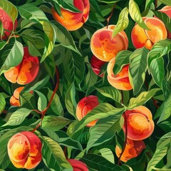 Fresh peaches hanging on a tree, perfect for food and agriculture concepts