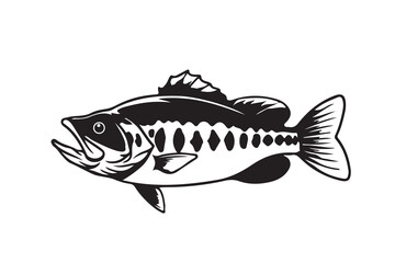 bass fish silhouette. fish vector illustration. jumping fish on white background.