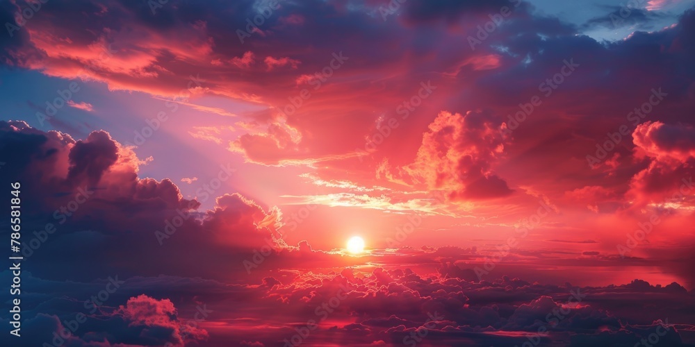 Poster A beautiful sunset scene with clouds in the sky. Perfect for various design projects