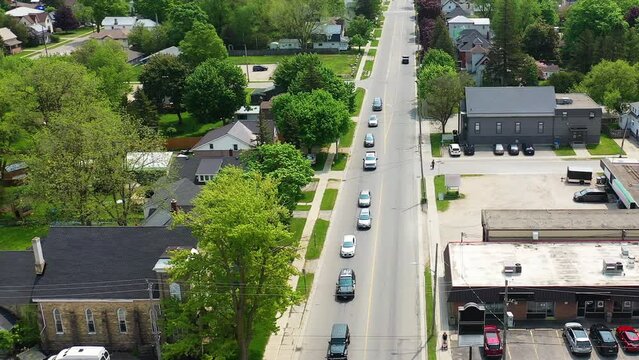 Aerial hyperlapse scene of Listowel, Ontario, Canada on fine day 4K