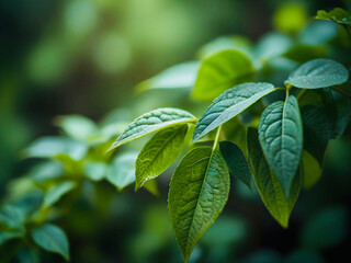 Fototapeta premium Bright green leaves on trees close-up