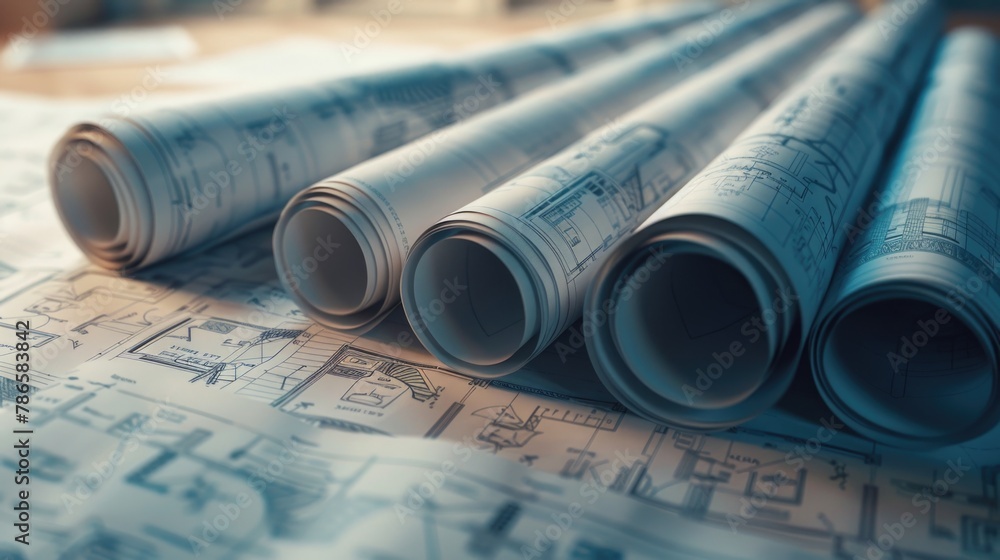 Poster rolls of paper neatly arranged on a table, suitable for office or craft concept