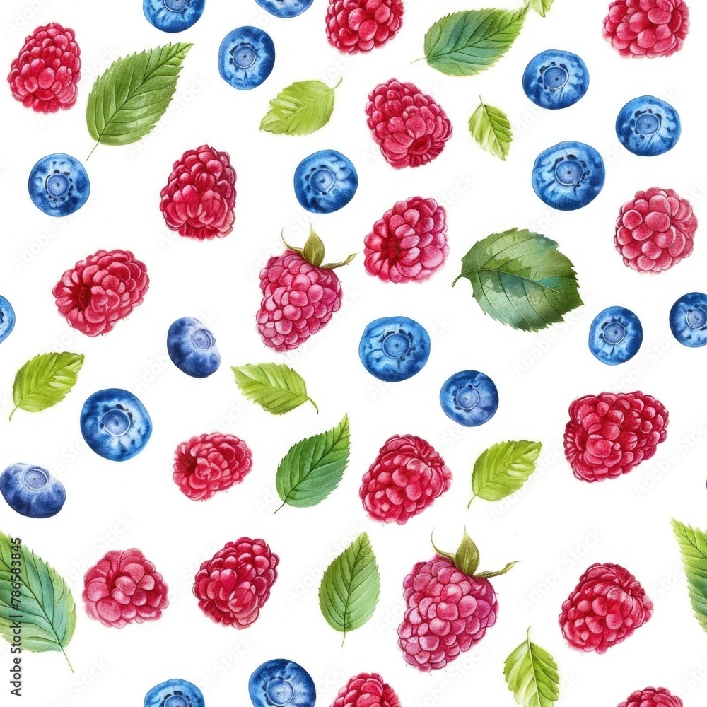 Aufkleber fresh raspberries and blueberries arranged in a pattern. ideal for food and summer-themed designs