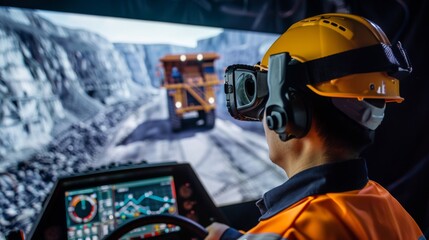 Mining Operator Wearing VR Headset in Control Room