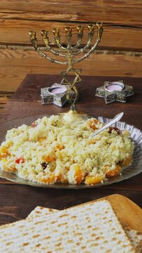 Matzah on the holiday table with traditional Passover Seder snacks.