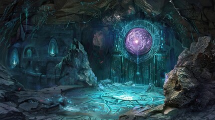 A hidden chamber containing a powerful artifact protected by ancient forces. Ruins, buildings of ancient civilizations, mysticism, paranormalism, otherworldly forces, magic. Generative by AI