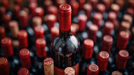 Obraz premium Red wine bottle and corks