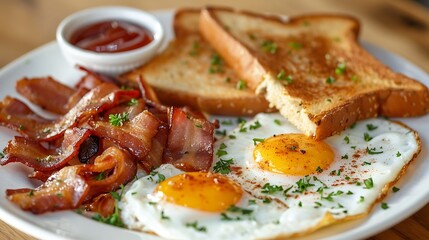 Bacon eggs hash brown and toast breakfast - obrazy, fototapety, plakaty