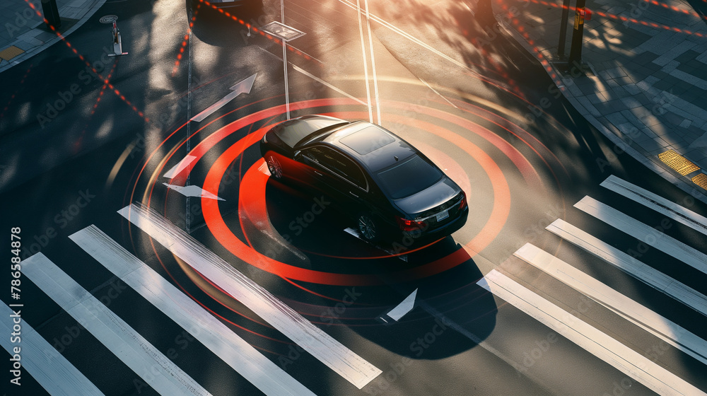 Aufkleber external sensors in action - view of a car equipped with external sensors, including cameras and rad