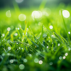 dew on green grass with bokeh 
