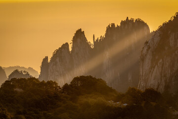Sunrise over the mountains of Huang Shan, Anhui province China