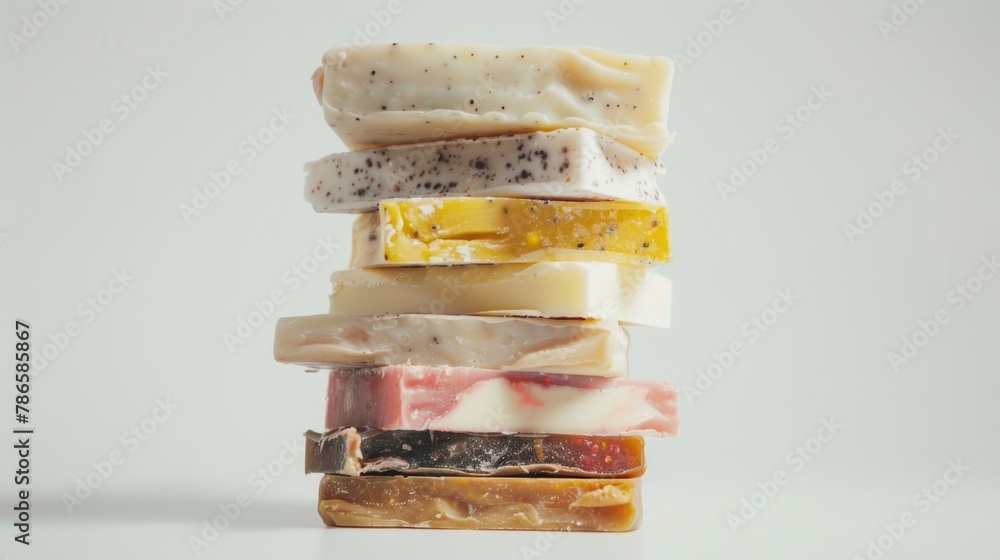 Poster a stack of soap bars, perfect for hygiene and cleanliness concepts
