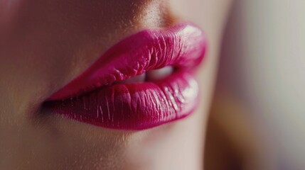 Close up of a woman's lips with bright pink lipstick, perfect for beauty and makeup concepts