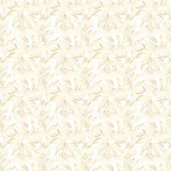 Seamless golden pattern with leaves and flowers, botanical pattern. modern wallpapers or textile digital patterns. Gold  luxurious texture with floral, linear gold clipart. 