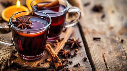 Warm and comforting mulled wine, with slice of lemon infused with aromatic spices, drink with degree, goblet, club, bar, alcohol aesthetics, aromatic drink and nice company concept. Generative by AI - obrazy, fototapety, plakaty